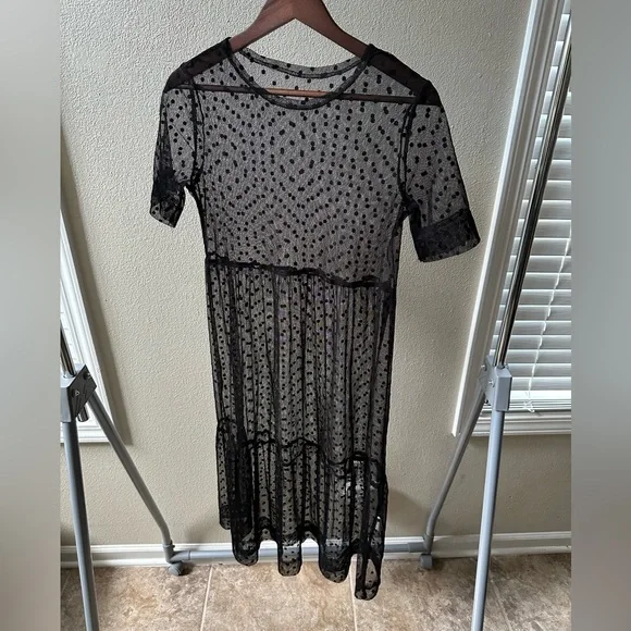 Women’s Sheer Mesh Dress with Polka Dots - Picture 3 of 9